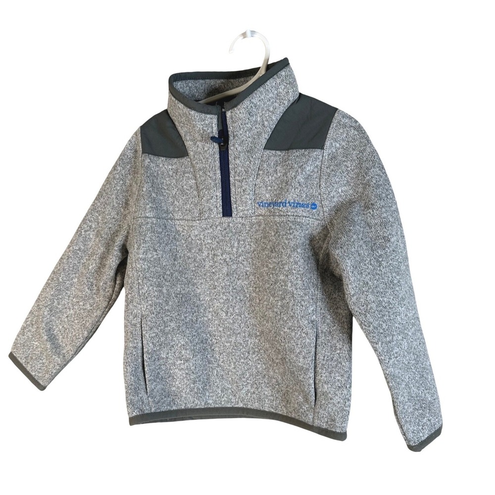 Vineyard Vines Boy's Gray Heathered Fleece Quarter Zip Pullover Sweater XS